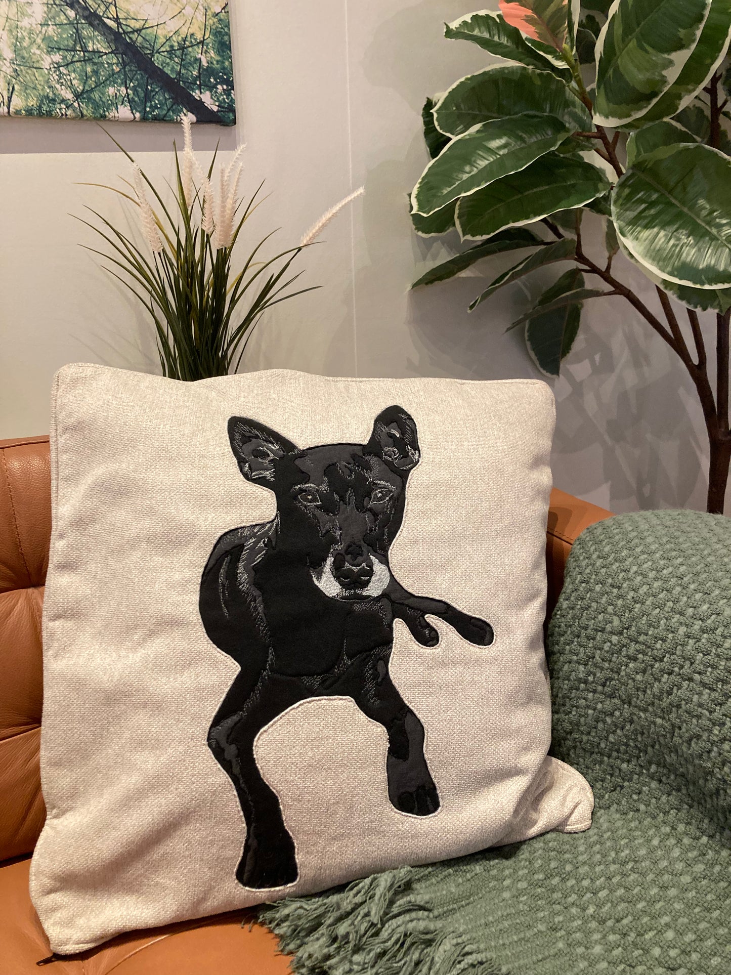 Custom Textile Pet Portrait Cushion Cover.